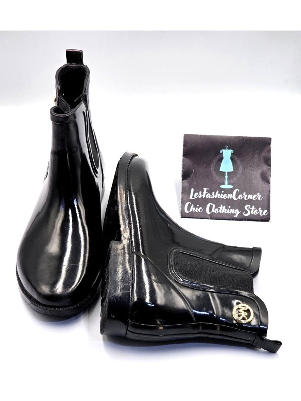 Michael Kors Women's Black Rubber Waterproof Chelsea Rain Boots Size 8 2378 - Picture 10 of 16